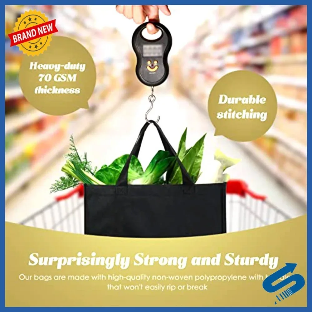 Reusable Non-Woven Tote Bags Set of 100 Foldable Grocery Shopping Storage